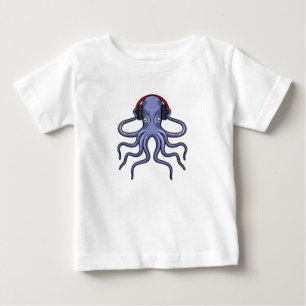T-shirt Pour Bébé Octopus en musique avec casque