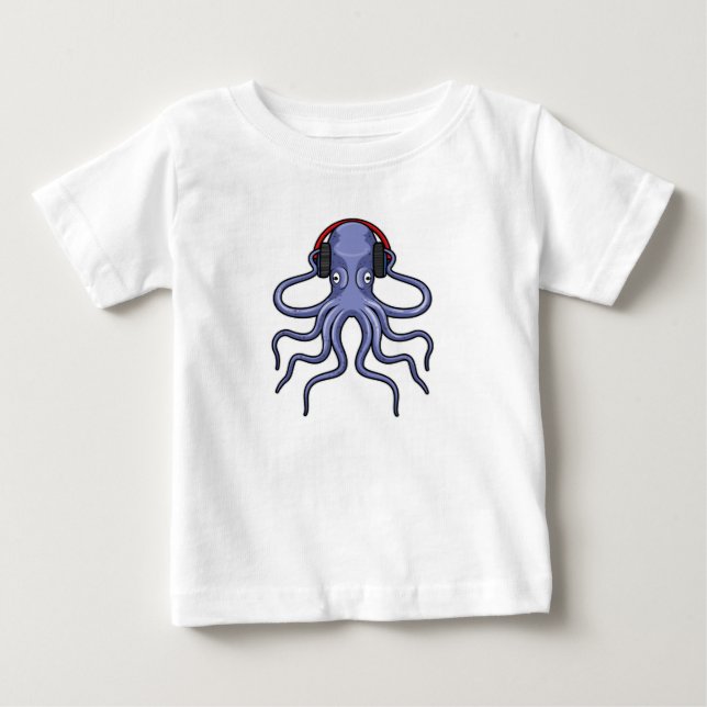 T-shirt Pour Bébé Octopus en musique avec casque (Devant)
