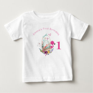 T-shirt Pour Bébé Oeuf, Flamant rose et lapin Premier anniversaire