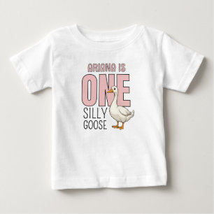 T-shirt Pour Bébé Oie Ridicule Rose Personnalisée Premier Anniversai