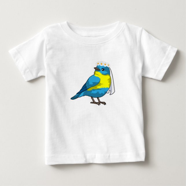 T-shirt Pour Bébé Oiseau comme mariée avec une couronne de fleurs (Devant)