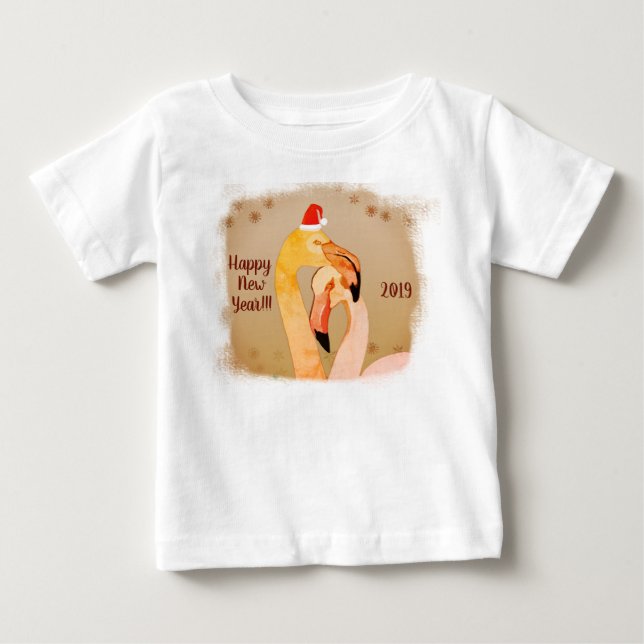 T-shirt Pour Bébé Oiseaux de Flamant rose du Nouvel An -Chemise (Devant)
