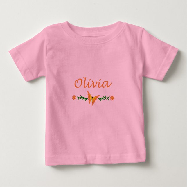 T-shirt Pour Bébé Olivia (Papillon orange) (Devant)
