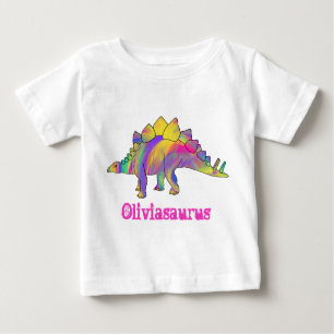 T-shirt Pour Bébé Olivia Saurus Colorée Stegosaurus Dinosaur Art