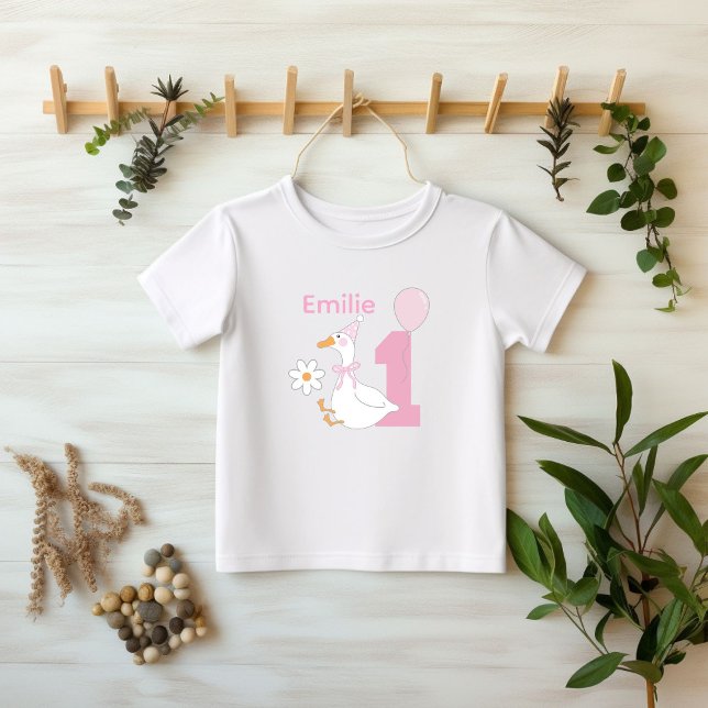 T-shirt Pour Bébé One silly Goose Personalize name First birthday (Créateur téléchargé)