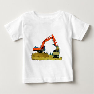 T-shirt Pour Bébé Orange Excavateur et Camion-Camion jaune