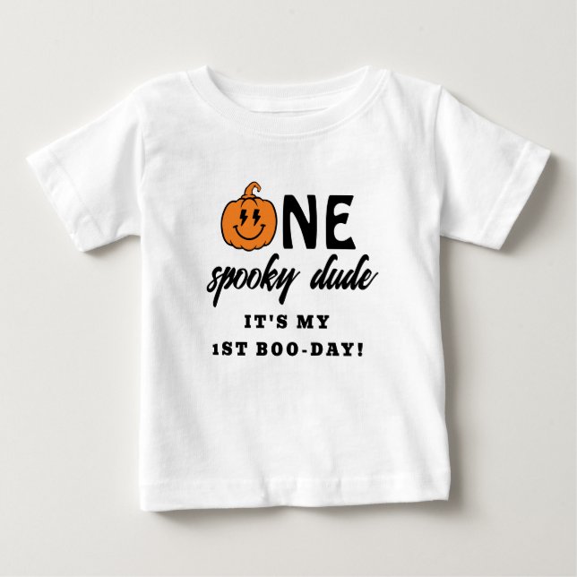 T-shirt Pour Bébé Orange One Spooky mec Halloween 1er anniversaire  (Devant)