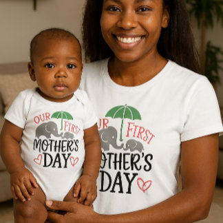 T-shirt Pour Bébé Our First Mother’s Day Elephant & Umbrella 