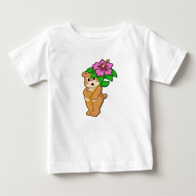 T-shirt Pour Bébé Ours avec Hibiscus aux fleurs (Devant)