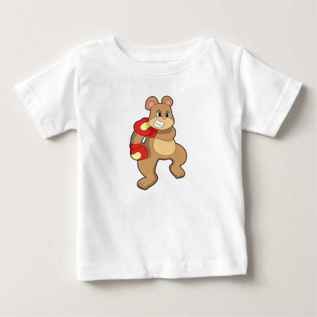 T-shirt Pour Bébé Ours boxant avec des gants de boxe (Devant)