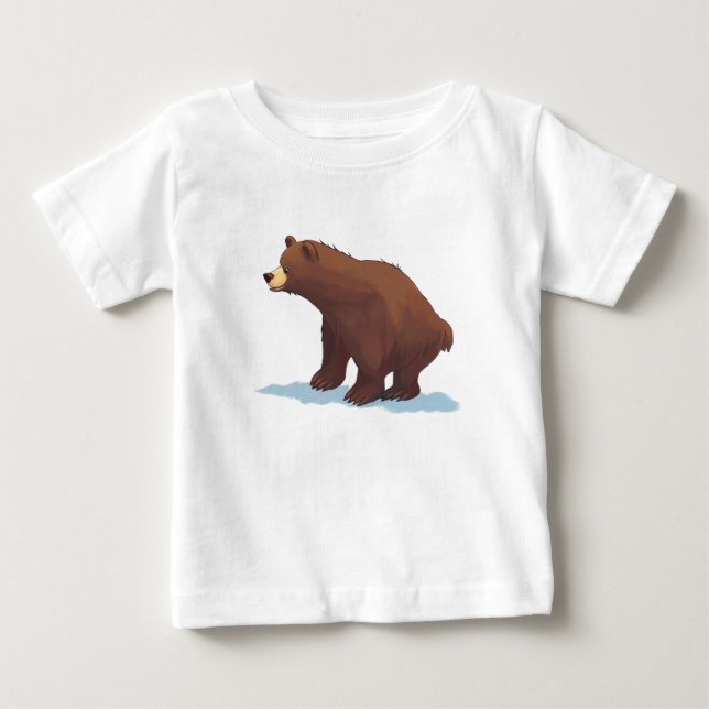 T-shirt Pour Bébé ours Brown marchant sur la neige (Devant)