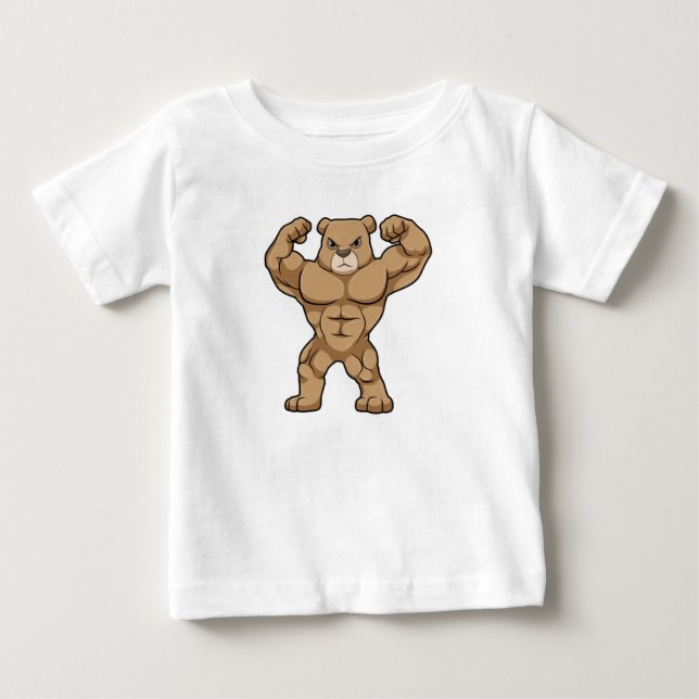 T-shirt Pour Bébé Ours comme Bodybuilder avec de grands Muscles (Devant)