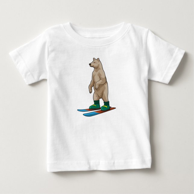 T-shirt Pour Bébé Ours comme skieur avec ski (Devant)