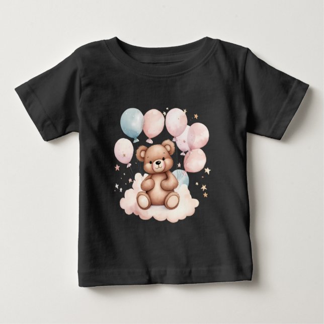 T-shirt Pour Bébé Ours en peluche à ballon d'aquarelle (Devant)