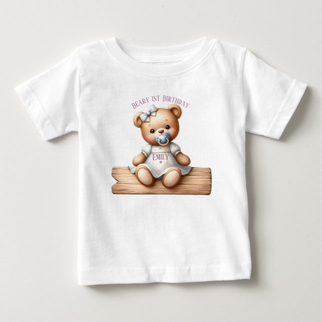 T-shirt Pour Bébé Ours en peluche mignonne avec ballons et cadeaux (Devant)