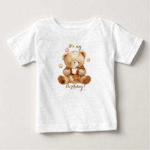 T-shirt Pour Bébé Ours en Teddy Balloon beige Anniversaire