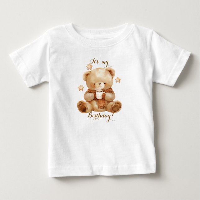 T-shirt Pour Bébé Ours en Teddy Balloon beige Anniversaire (Devant)