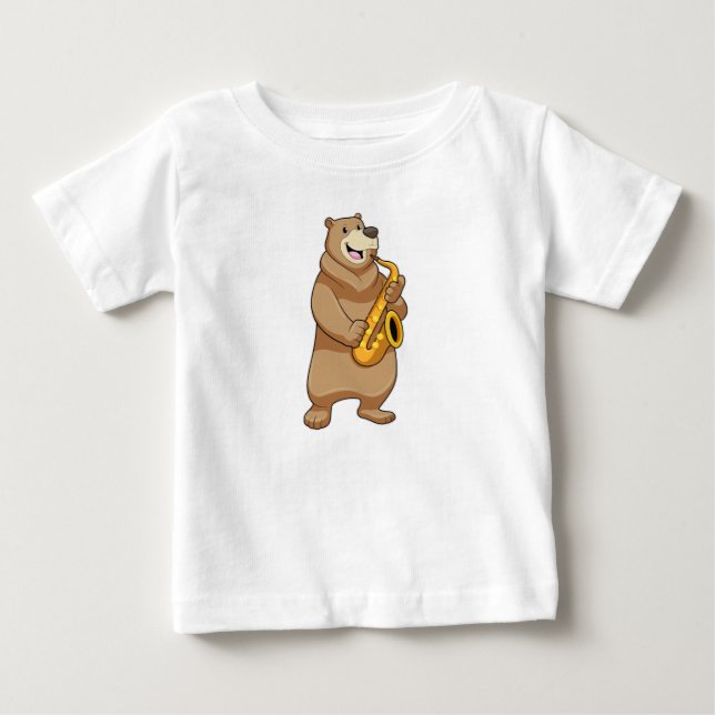 T-shirt Pour Bébé Ours musicien avec saxophone (Devant)