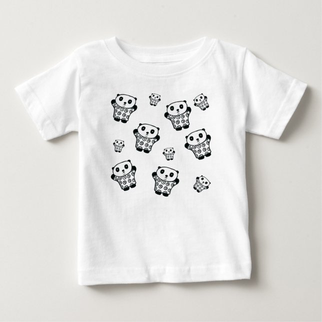 T-shirt Pour Bébé Ours Panda Noir Et Blanc Simple Moderne (Devant)