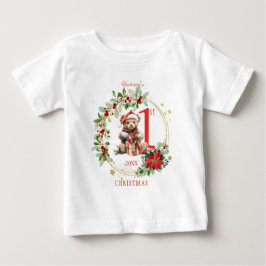 T-shirt Pour Bébé Ours Poinsettia Foliage Baby's First Christmas