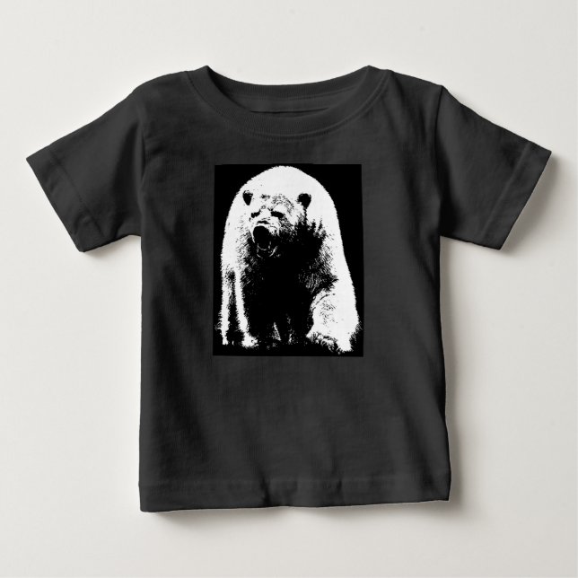 T-shirt Pour Bébé Ours polaire noir et blanc Pop Art (Devant)