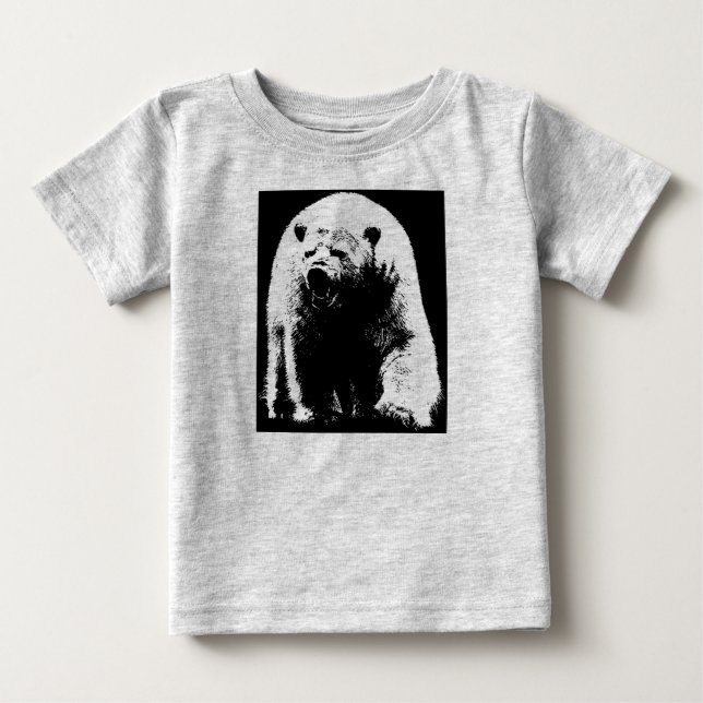 T-shirt Pour Bébé Ours polaire noir et blanc Pop Art (Devant)