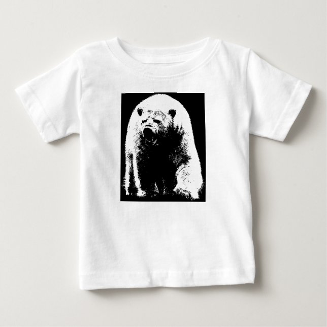 T-shirt Pour Bébé Ours polaire noir et blanc Pop Art (Devant)