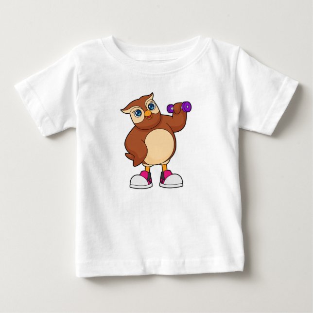 T-shirt Pour Bébé Owl Fitness Dumbbell (Devant)