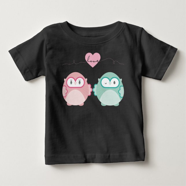 T-shirt Pour Bébé OWL LOVE :: fille douce + garçon (Devant)