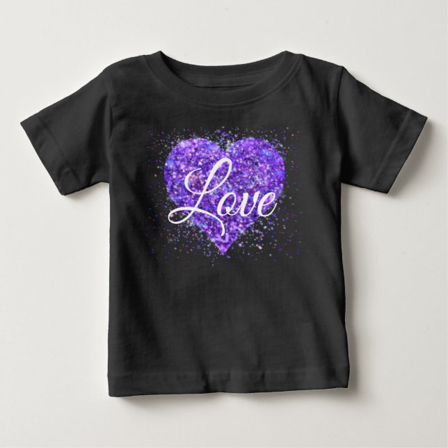 T-shirt Pour Bébé Paillettes violettes, amour graffiti valentine (Devant)
