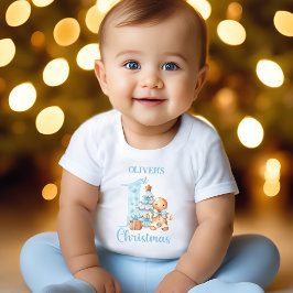 T-shirt Pour Bébé Pain d'épices Homme Bleu Beige Nom Noël