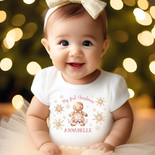 T-shirt Pour Bébé Pain d'épices Homme Fille rose Beige Premier Noël