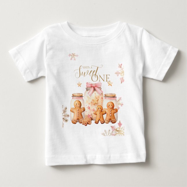T-shirt Pour Bébé Pain d'épices rose doux Noël Fille Anniversaire (Devant)