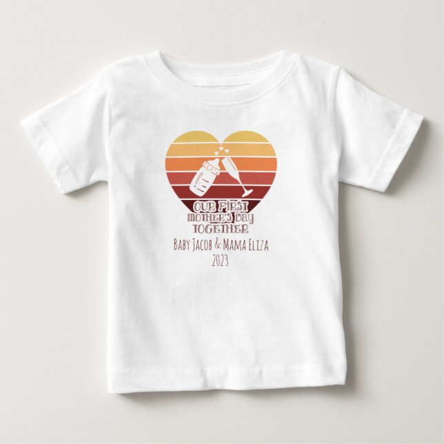 T-shirt Pour Bébé Palette de Boho personnalisée Coeur 1ère fête des  (Devant)