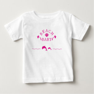 T-shirt Pour Bébé Palmiers & Dauphins Rose Plage Bébé