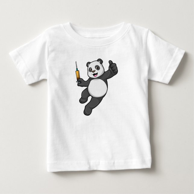 T-shirt Pour Bébé Panda à la vaccination avec seringue (Devant)