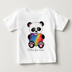 T-shirt Pour Bébé Panda Aquarelle Cute Avec Coeur Arc En Ciel