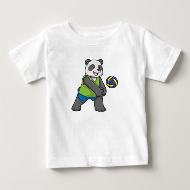 T-shirt Pour Bébé Panda aux sports avec volleyball (Devant)