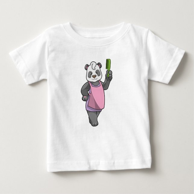 T-shirt Pour Bébé Panda comme coiffeur avec peigne (Devant)