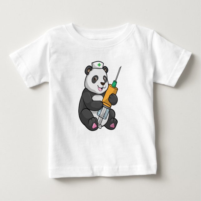 T-shirt Pour Bébé Panda comme infirmière avec seringue (Devant)