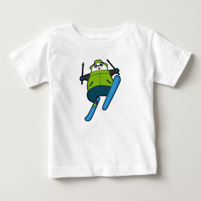T-shirt Pour Bébé Panda comme Saut à ski avec Ski (Devant)