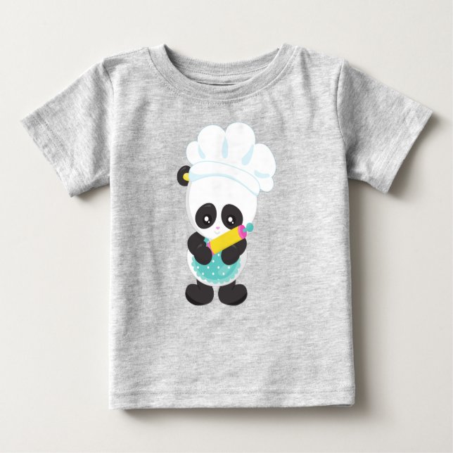 T-shirt Pour Bébé Panda cuisine, Panda Cuisson, Tablier, Épingle (Devant)