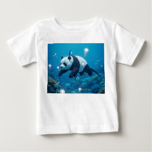T-shirt Pour Bébé Panda de mer surréaliste nageant avec des méduses
