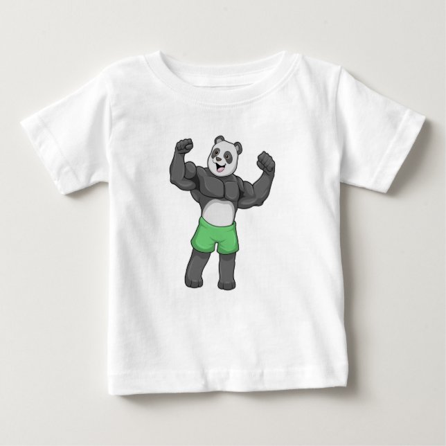 T-shirt Pour Bébé Panda en Bodybuilder au Bodybuilding (Devant)