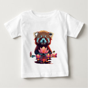 T-shirt Pour Bébé Panda rouge dans un étang de lotus