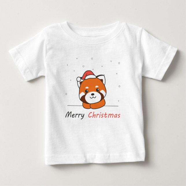 T-shirt Pour Bébé Panda Rouge Noël Neige Animaux d'hiver Pandas (Devant)