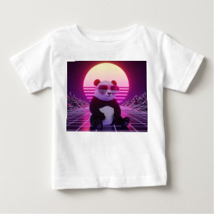 T-shirt Pour Bébé Panda Synthwave Rétro avec Lunettes de Soleil Rose