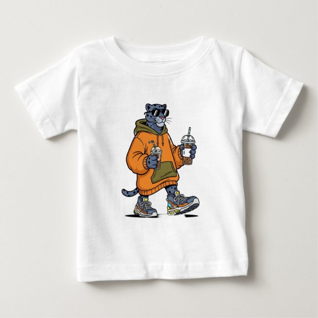 T-shirt Pour Bébé Panthère dessinée avec des lunettes de soleil (Devant)