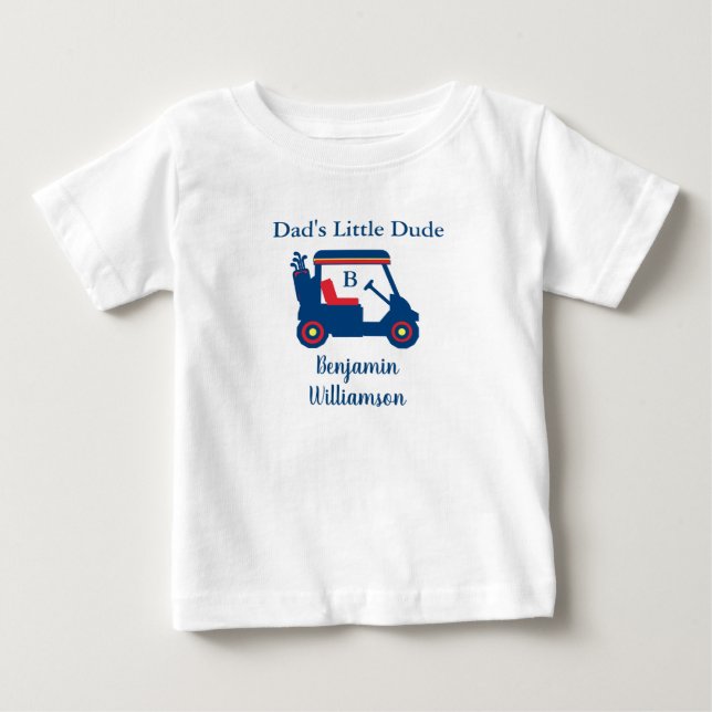 T-shirt Pour Bébé Papa's Little Dude Golf Panier Nom Monogramme (Devant)