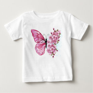 T-shirt Pour Bébé Papillon à fleurs avec Sakura rose